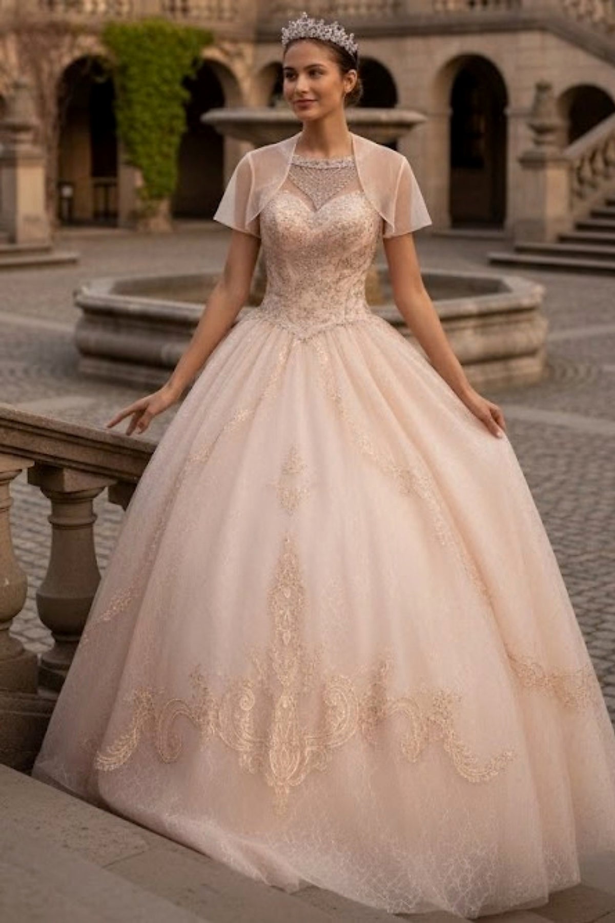 Illusion Sweetheart Glitter Ball Gown by Elizabeth K GL2600
