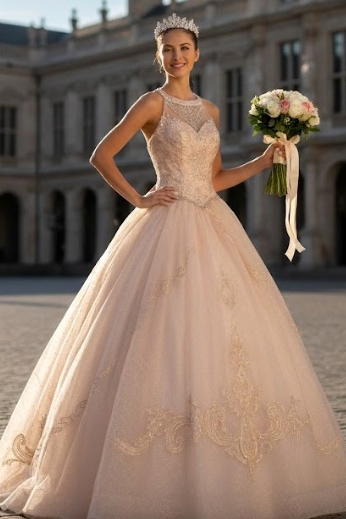 Illusion Sweetheart Glitter Ball Gown by Elizabeth K GL2600