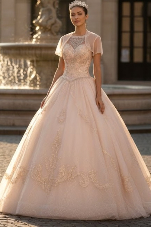 Illusion Sweetheart Glitter Ball Gown by Elizabeth K GL2600