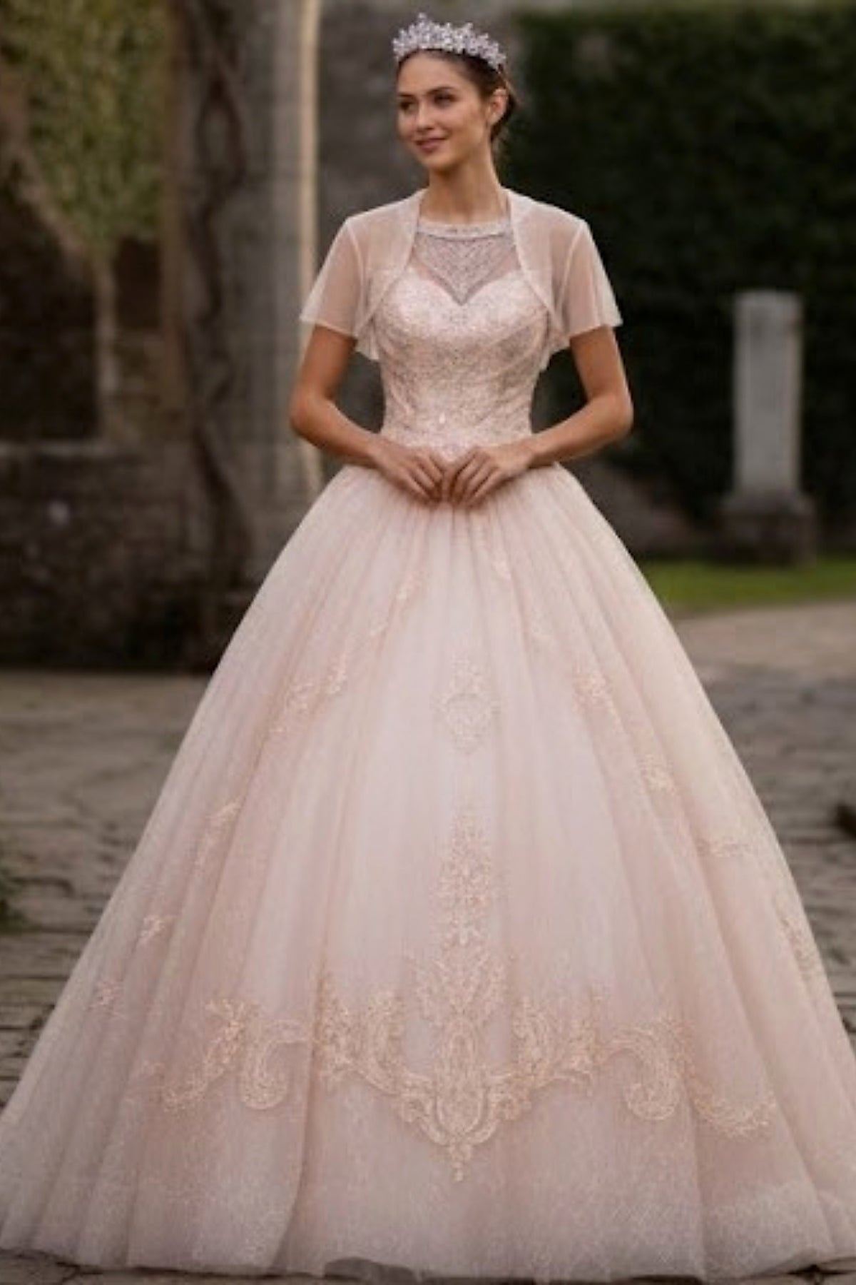 Illusion Sweetheart Glitter Ball Gown by Elizabeth K GL2600
