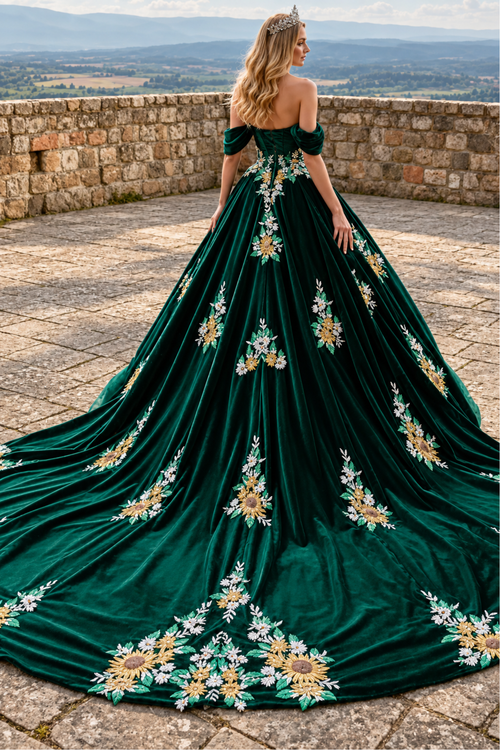 Emerald Green Charro Quinceanera Dress Sweetheart Ruffled Ball Gown by Elizabeth K GL3637