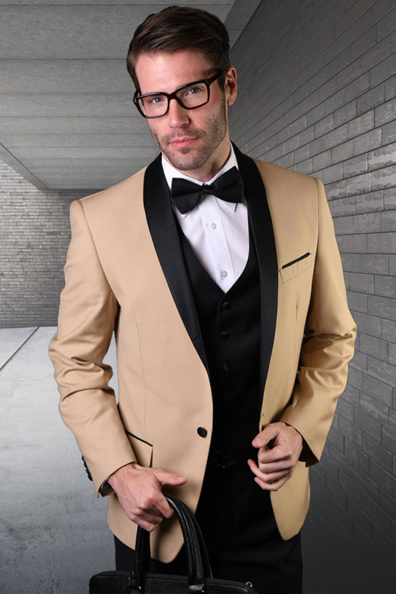 Esmoquin clásico con chaleco para hombre, para boda, en color champán tostado