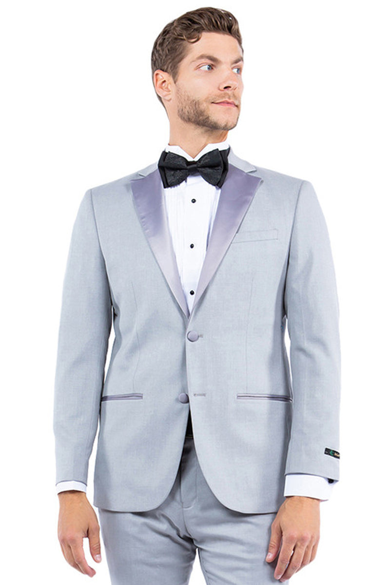 Men's Light Grey Two-Button Tuxedo Jacket by Zegarie Suits