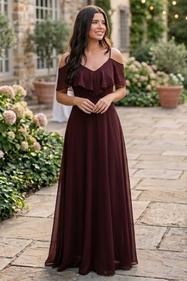 Cold Shoulder Chiffon Maxi Dress with Ruffle Overlay by Eva USA 3263