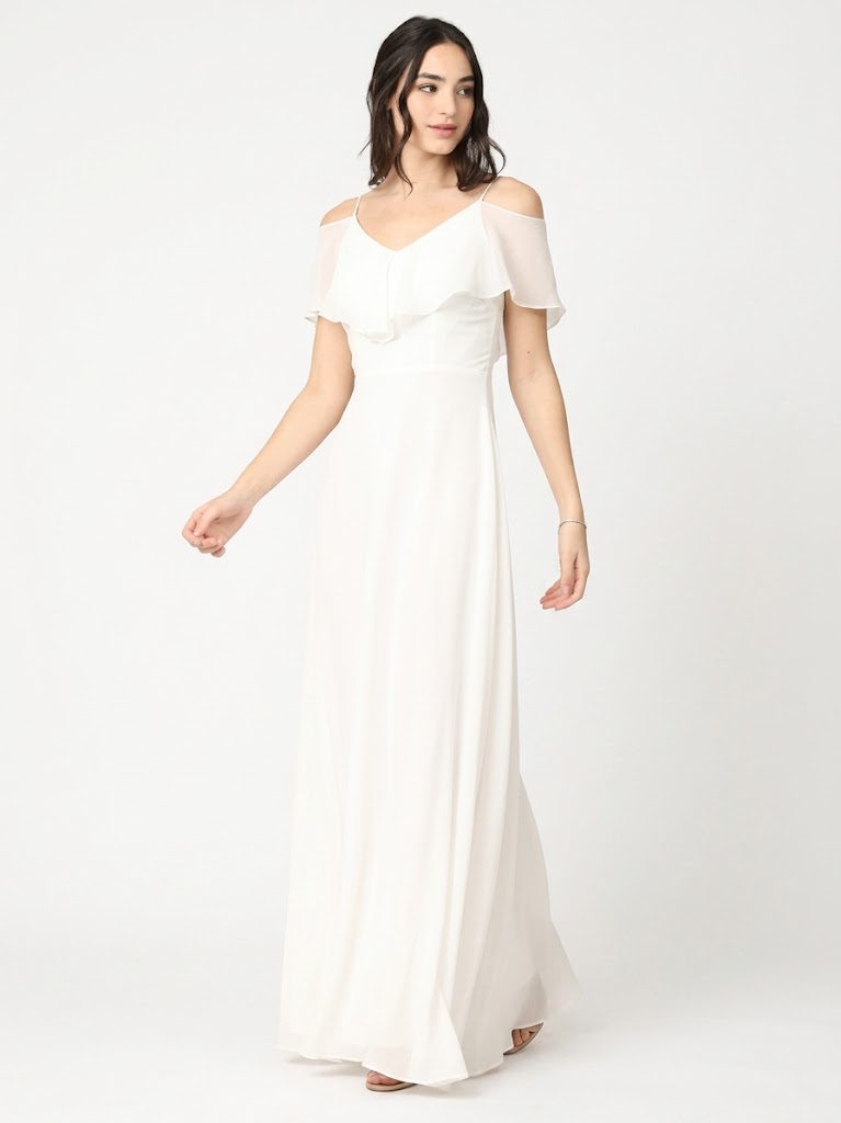 Cold-Shoulder Chiffon Wedding Gown with Ruffle Bodice by Eva USA 3263