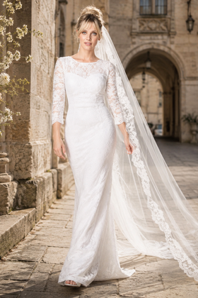 Eva USA 3397 Simple Long 3/4 Sleeve Lace Wedding Dress