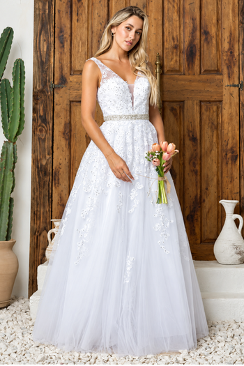 Bridal Ballgown Sleeveless Wedding Embellished Applique A-Line Dress by Eva USA 5232