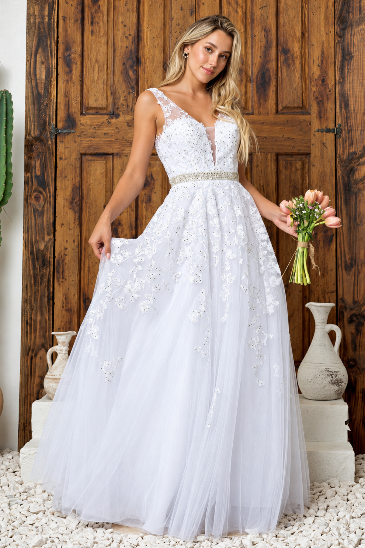 Bridal Ballgown Sleeveless Wedding Embellished Applique A-Line Dress by Eva USA 5232