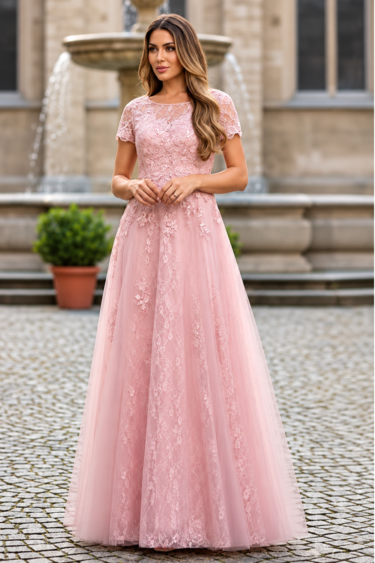 Eva USA 5261 Monochrome Appliqué Tulle Mother of the Bride Gown