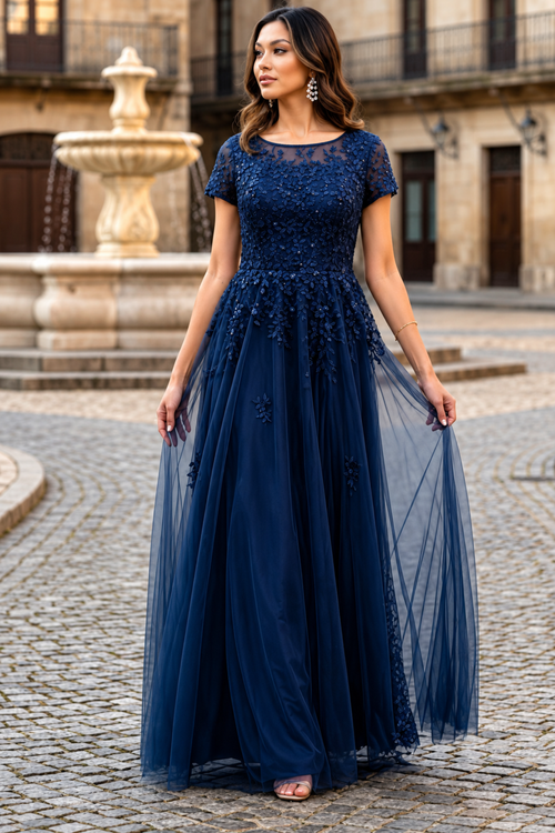 Eva USA 5261 Monochrome Appliqué Tulle Mother of the Bride Gown