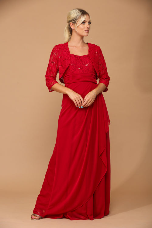 Clearance Royal Size XL Long Mother Of The Bride Lace Chiffon Jacket Dress By Eva USA 3094