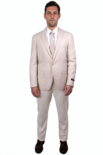 Stylish Tan Men's Suit with One Button Peak Lapel