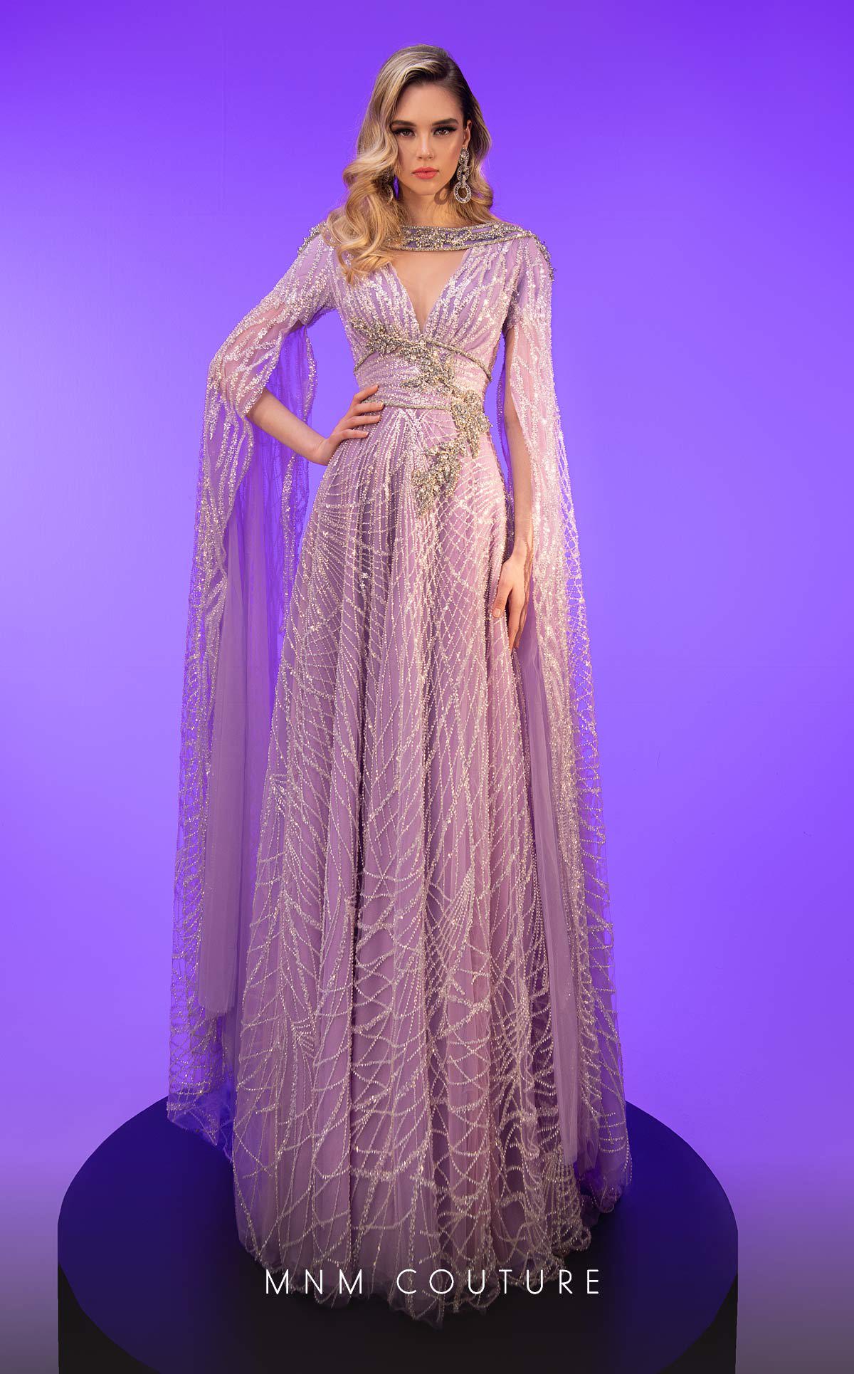 Fouad Sarkis Embellished Cape Sleeve Gown