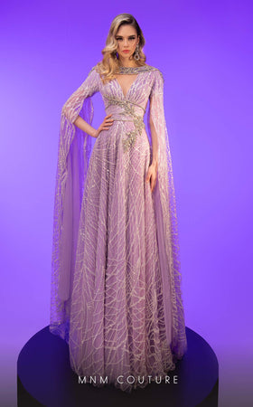 Fouad Sarkis Embellished Cape Sleeve Gown