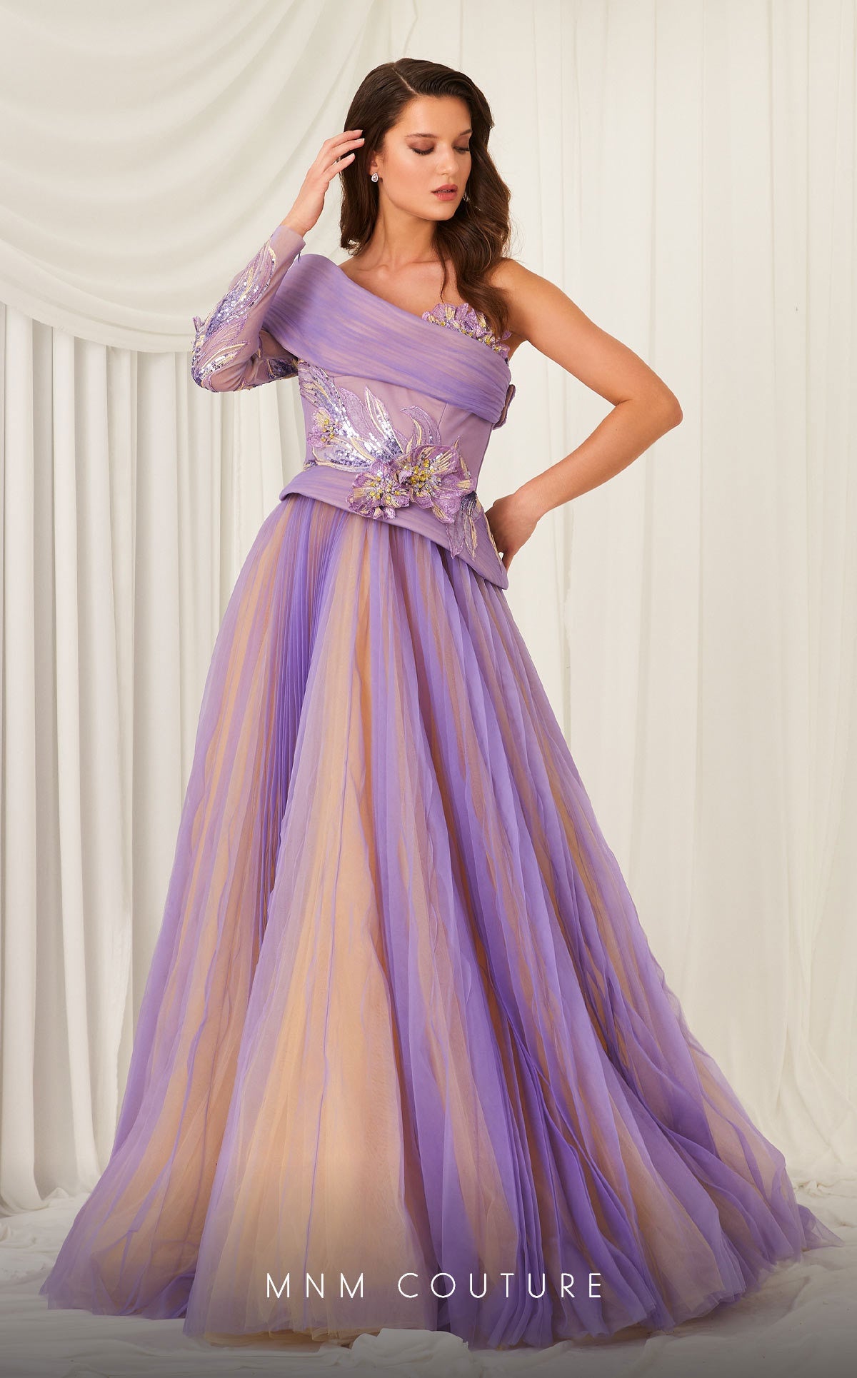 Fouad Sarkis F02807 One-Shoulder Embellished Ball Gown