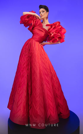 Fouad Sarkis F02815 Puff-Sleeve Ball Gown