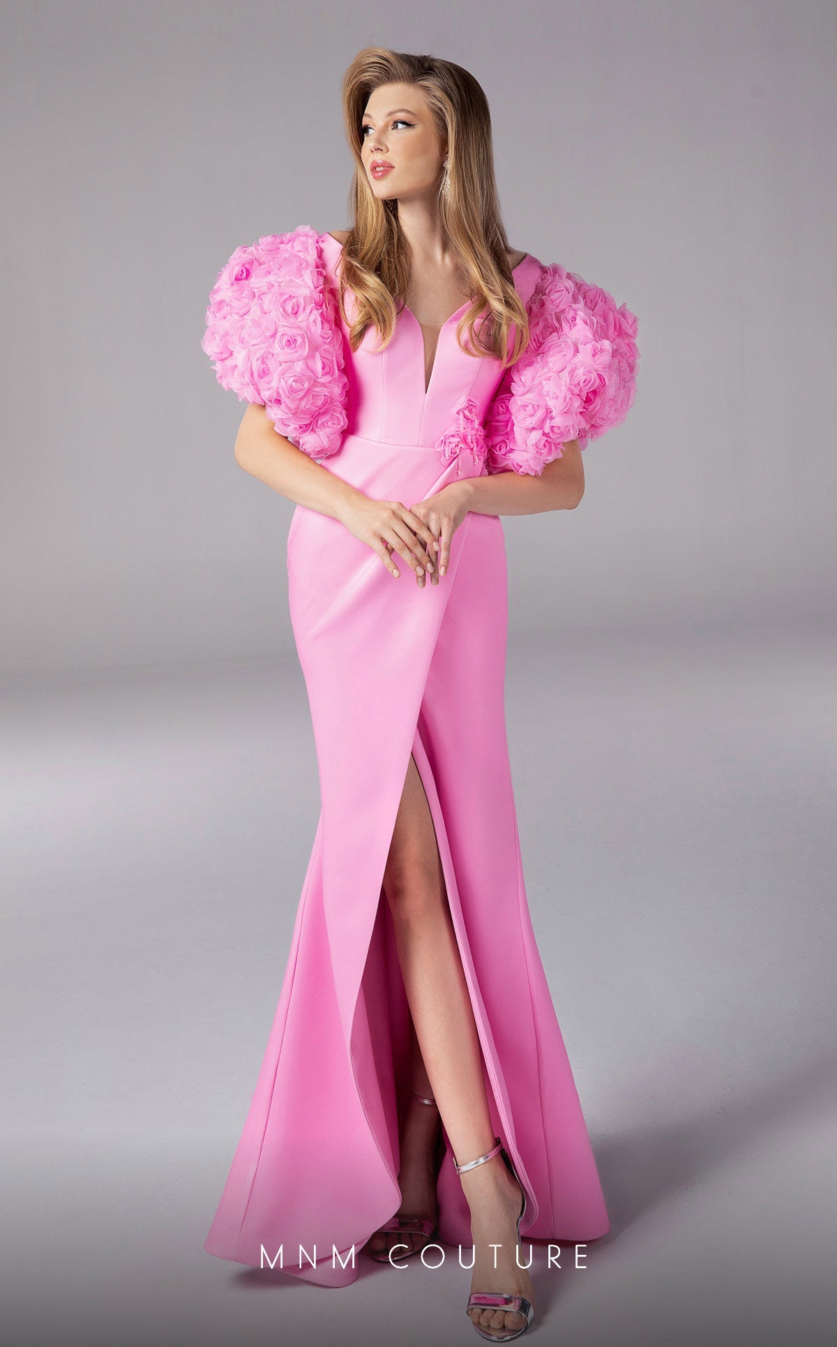 Elegant Black Floral Sleeve Evening Dress from MNM Couture