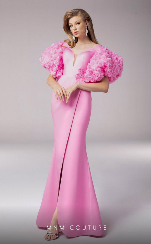 Fouad Sarkis F02824 Floral Sleeve Plunging Gown