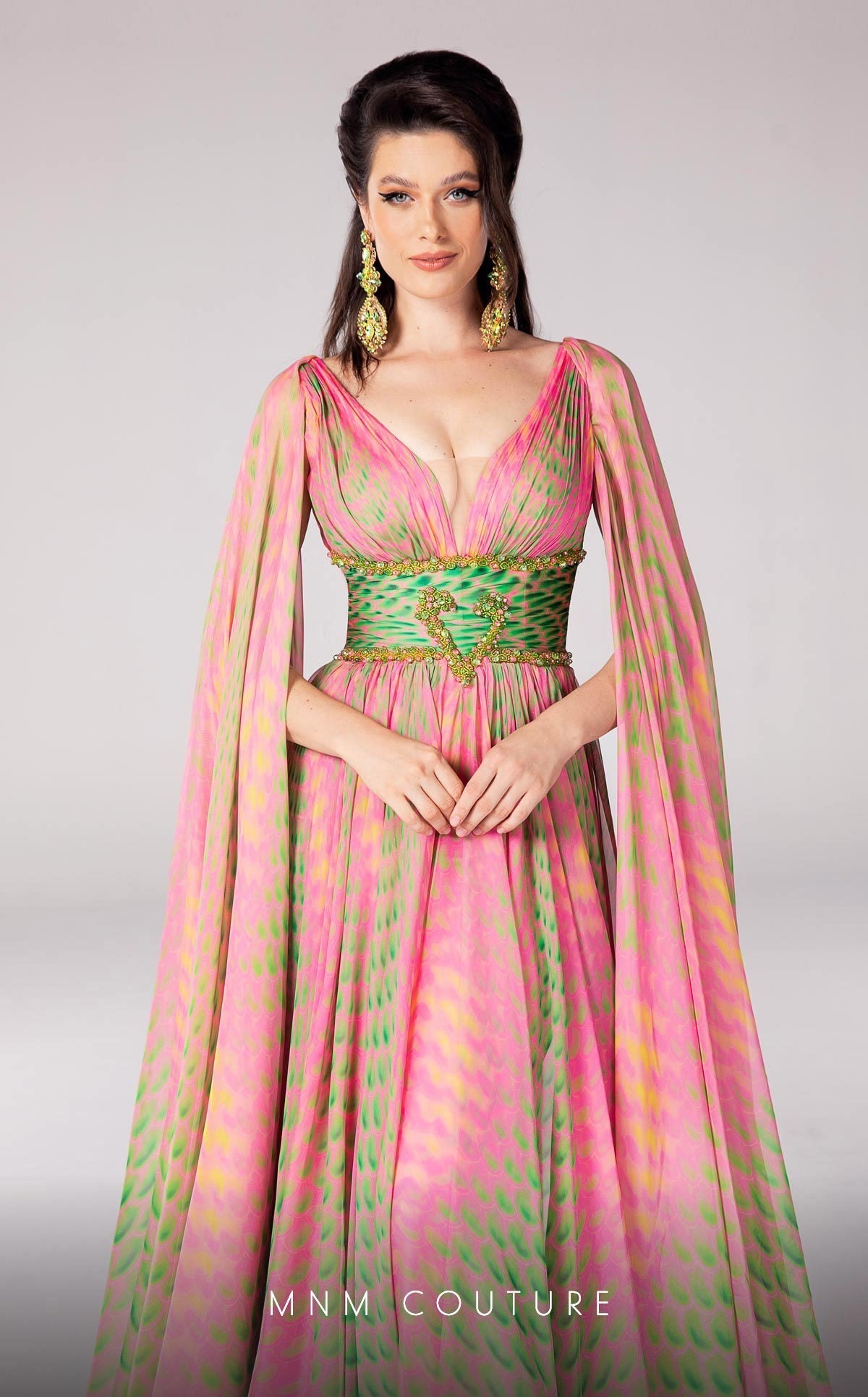 Fouad Sarkis F02828 Plunging Neck Cape Gown