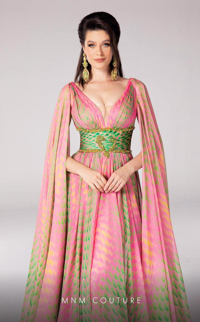 Fouad Sarkis F02828 Plunging Neck Cape Gown