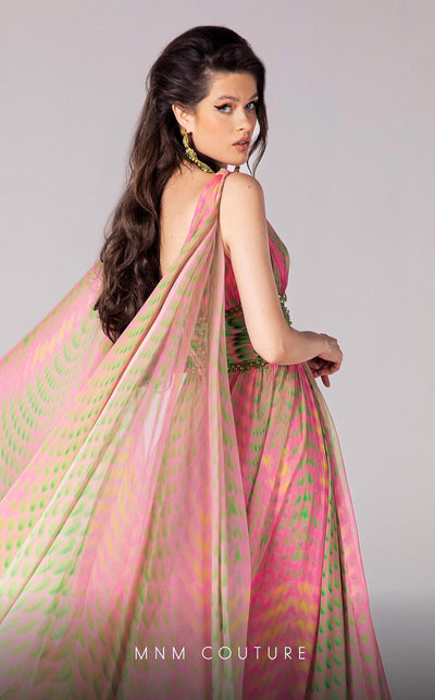 Fouad Sarkis F02828 Plunging Neck Cape Gown