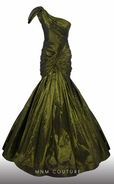 Fouad Sarkis F02833 Olive One-Shoulder Mermaid Gown