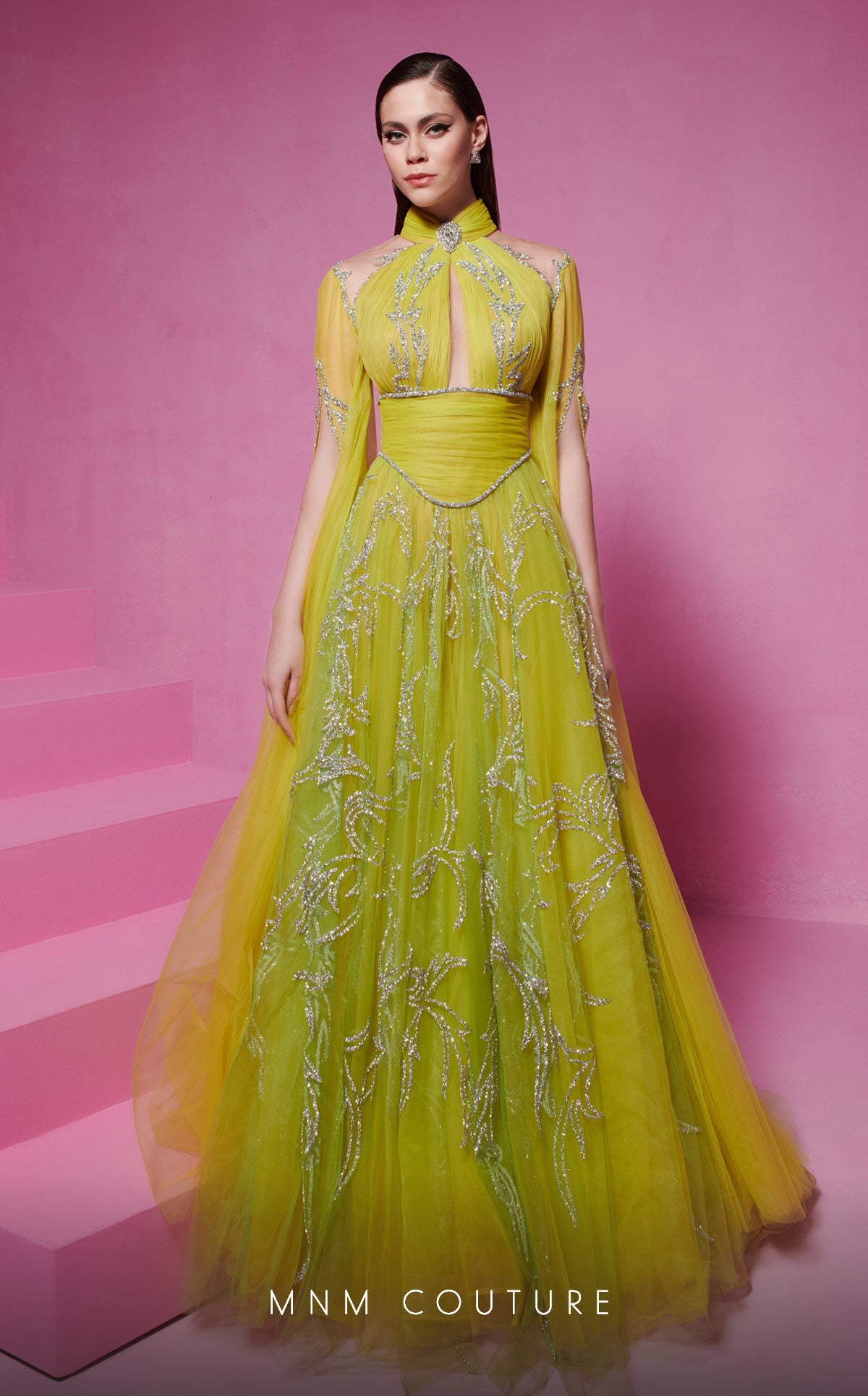 Fouad Sarkis F02844 Gold Embellished Evening Gown
