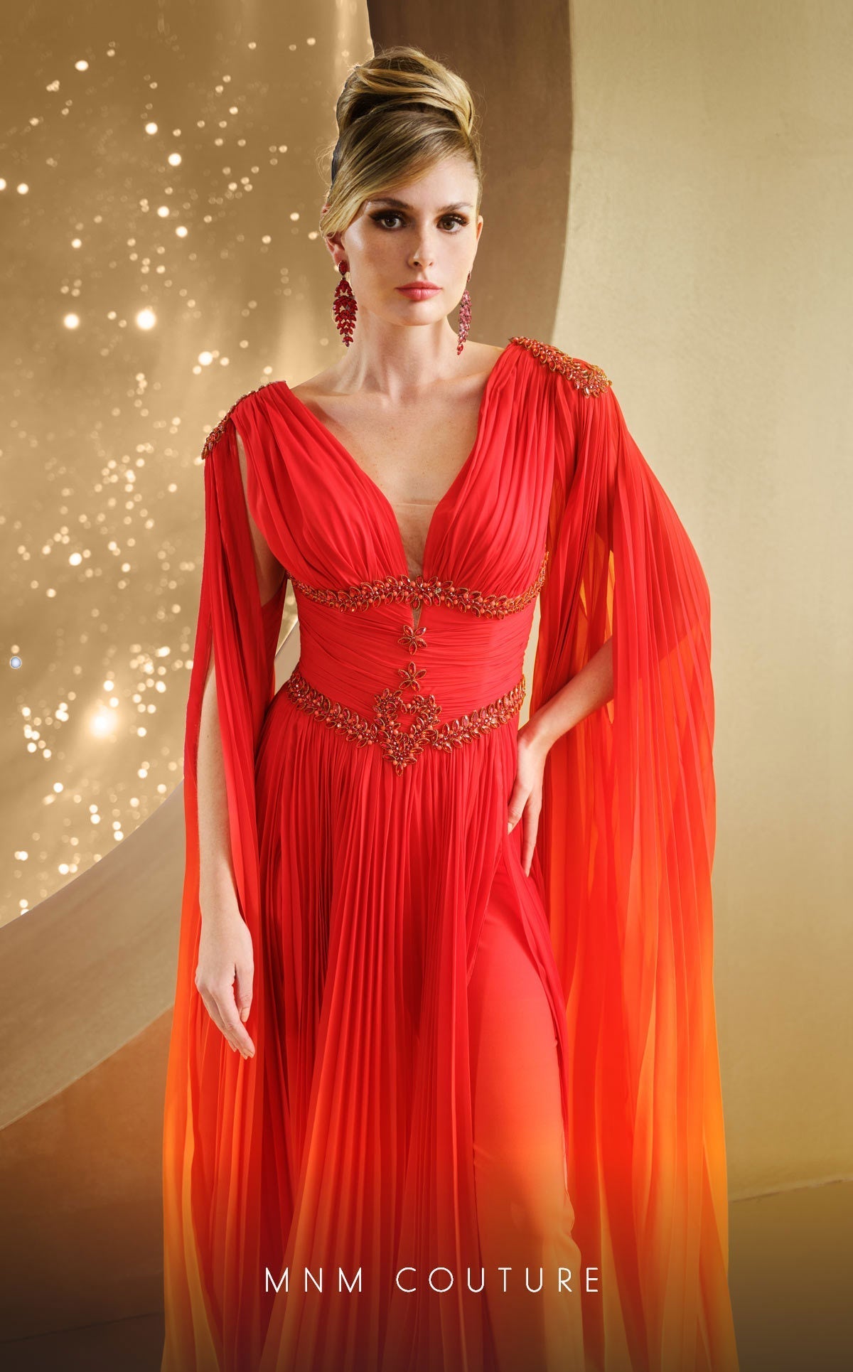 Fouad Sarkis F02847 Olive V-Neck Gown