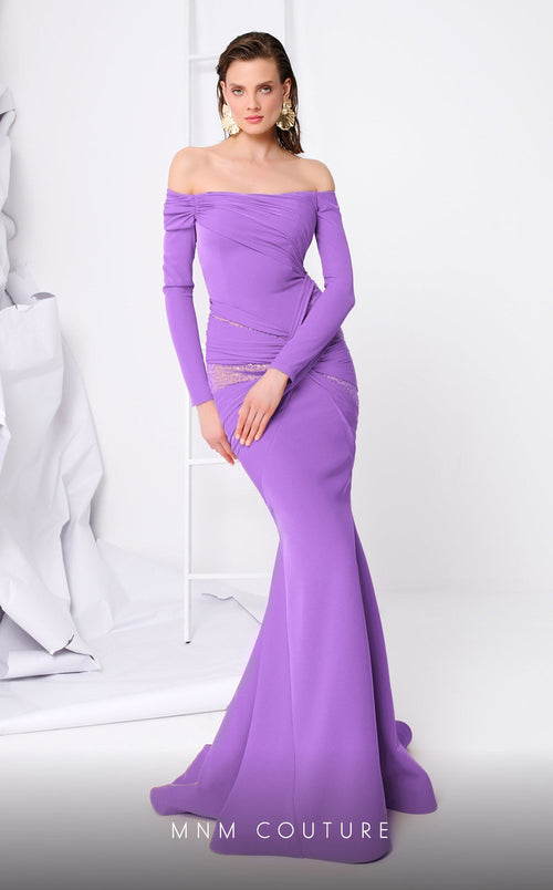 Fouad Sarkis F02848 Red Off-Shoulder Draped Mermaid Evening Gown