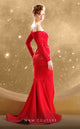 Fouad Sarkis F02848 Red Off-Shoulder Draped Mermaid Evening Gown