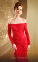 Fouad Sarkis F02848 Red Off-Shoulder Draped Mermaid Evening Gown
