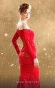 Fouad Sarkis F02848 Red Off-Shoulder Draped Mermaid Evening Gown