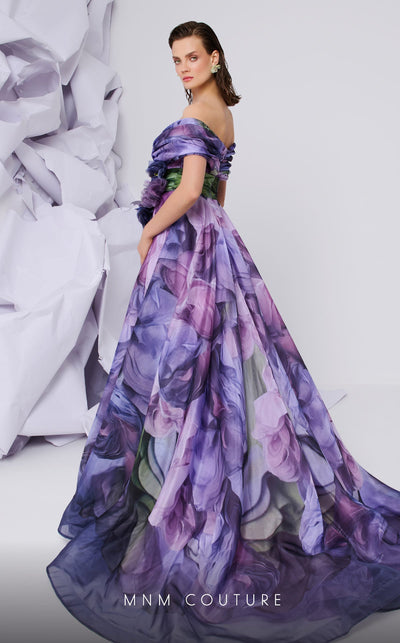 Fouad Sarkis F02855 Lilac Off-Shoulder Floral Ball Gown