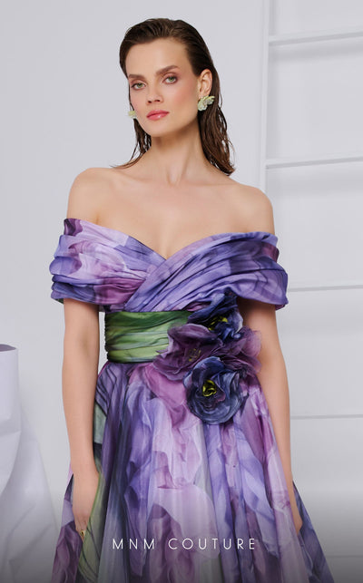 Fouad Sarkis F02855 Lilac Off-Shoulder Floral Ball Gown