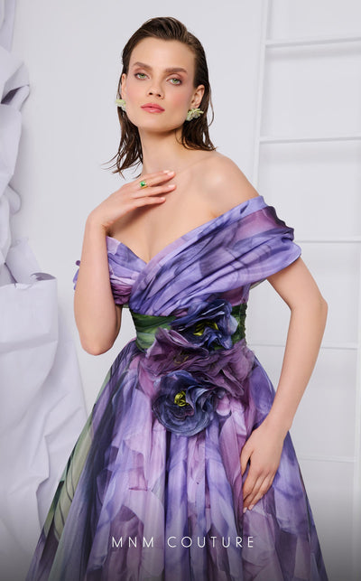 Fouad Sarkis F02855 Lilac Off-Shoulder Floral Ball Gown
