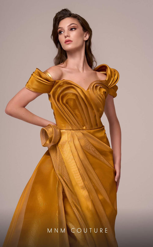 Fouad Sarkis F02884 Draped Off-Shoulder Gown