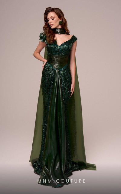 Fouad Sarkis F02889 Green Sequin Evening Gown