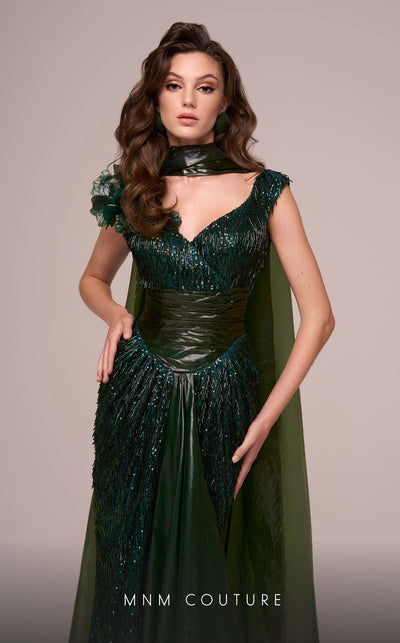 Fouad Sarkis F02889 Green Sequin Evening Gown