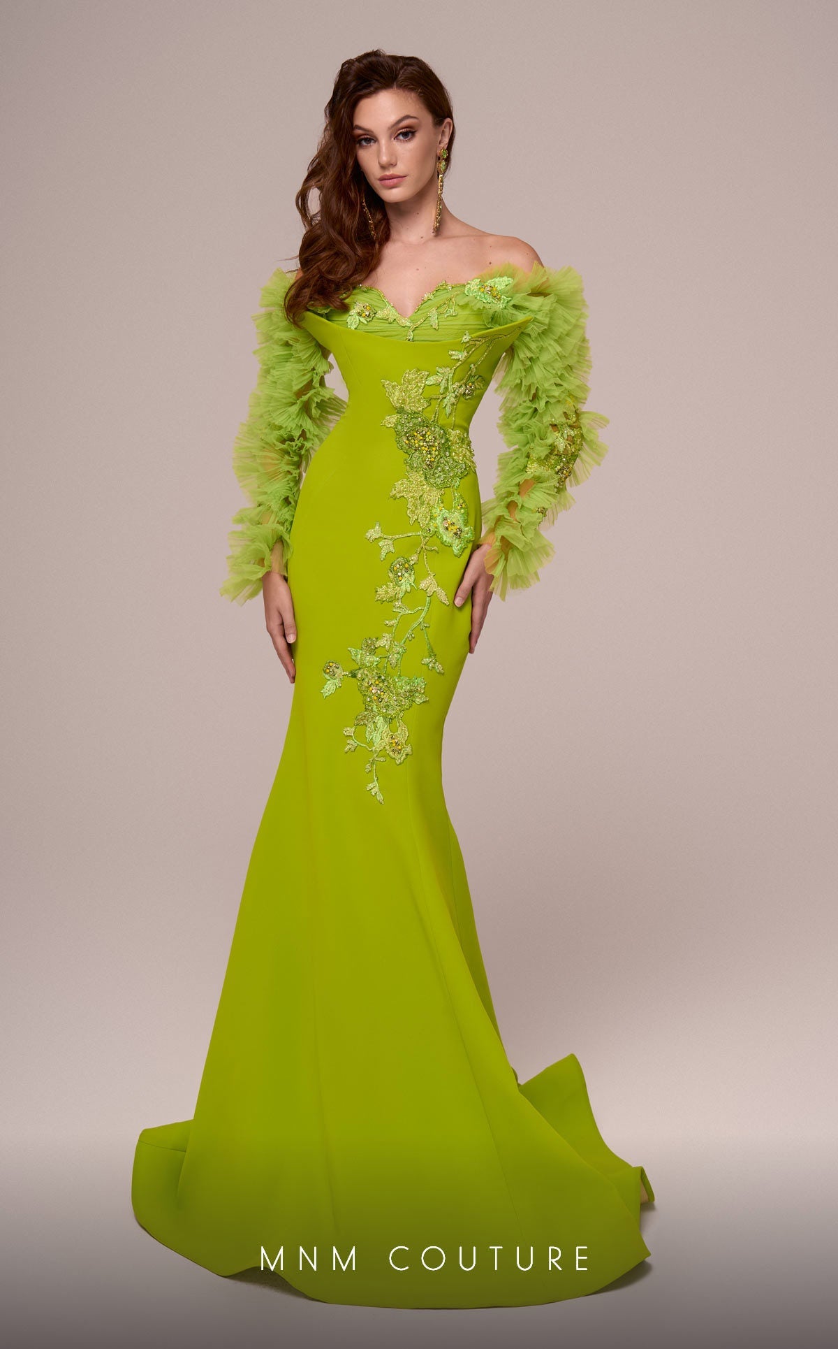 Fouad Sarkis F02891 Lime Evening Gown
