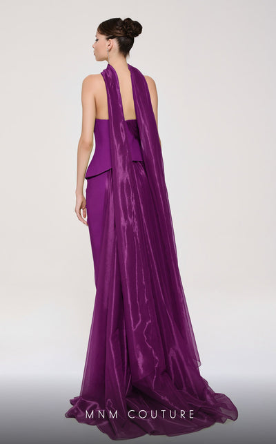 Fouad Sarkis F02894 Off-Shoulder Evening Gown with Scarf Detail