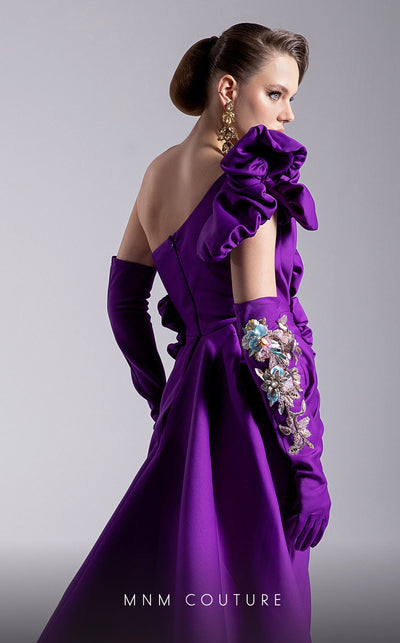 Fouad Sarkis F02904 One-Shoulder Column Gown with Train