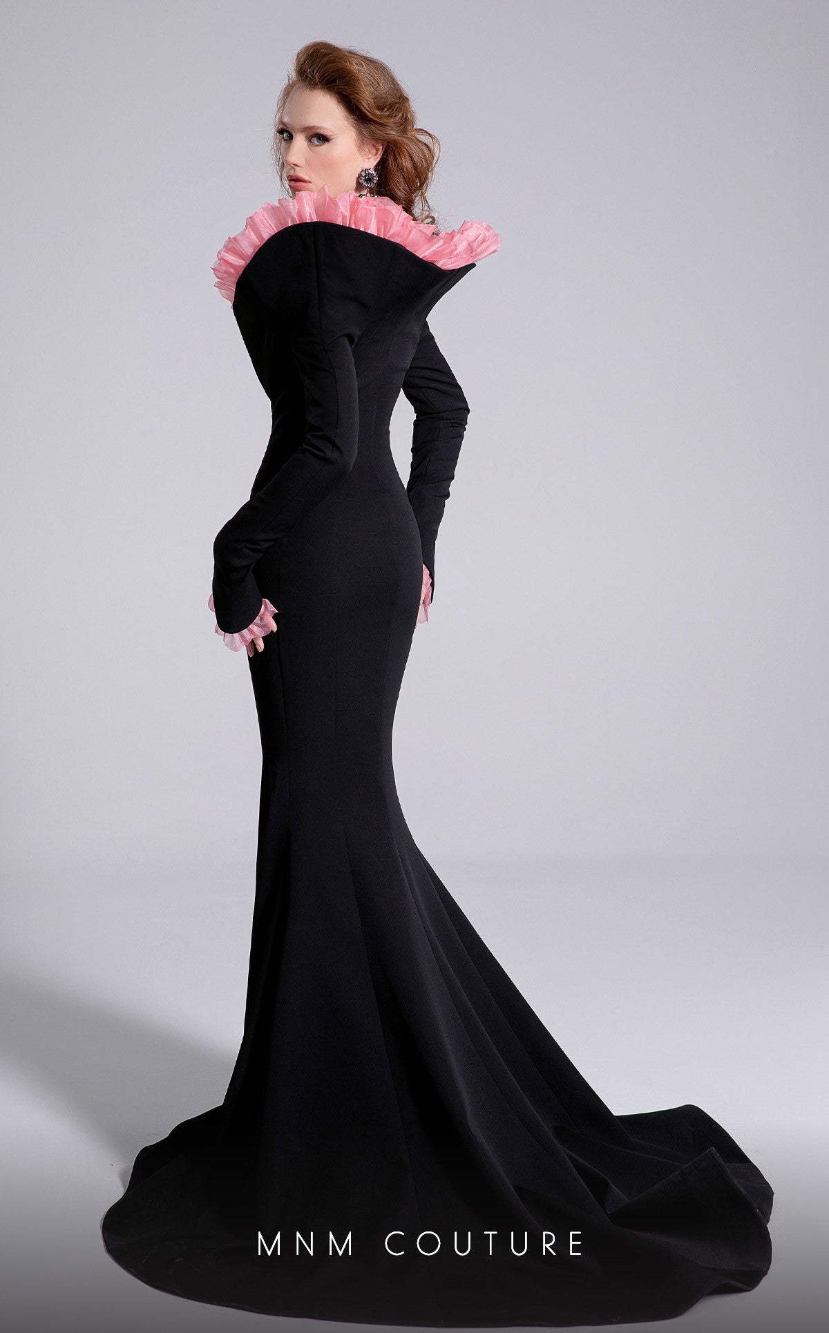 Fouad Sarkis F02905 Asymmetric Mermaid Gown with Organza Pleating