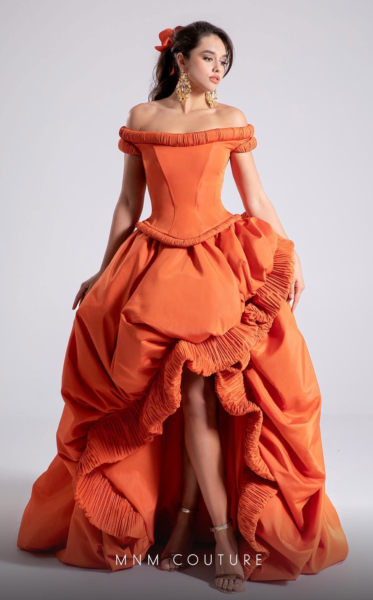 Fouad Sarkis F02913 Off-Shoulder High-Low Couture Gown