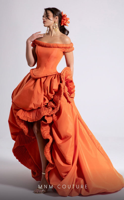 Fouad Sarkis F02913 Off-Shoulder High-Low Couture Gown