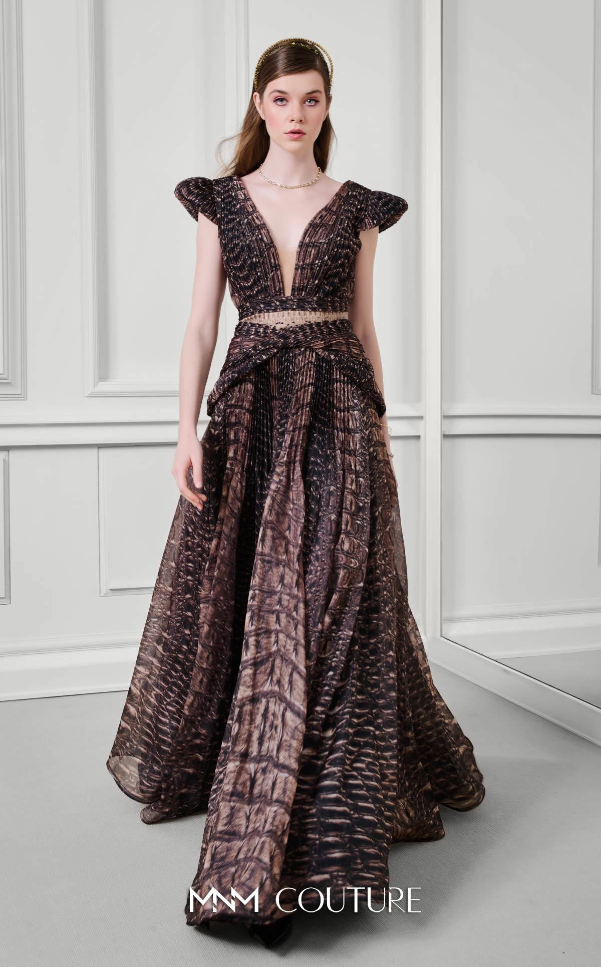 Fouad Sarkis F02922 Sleeveless V-Neck Open Back Gown