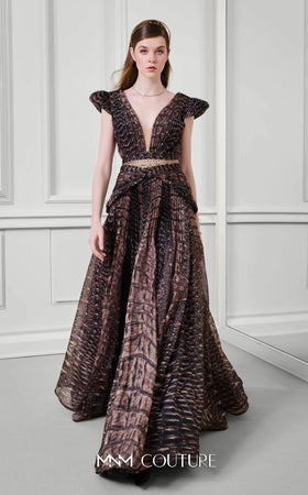 Fouad Sarkis F02922 Sleeveless V-Neck Open Back Gown