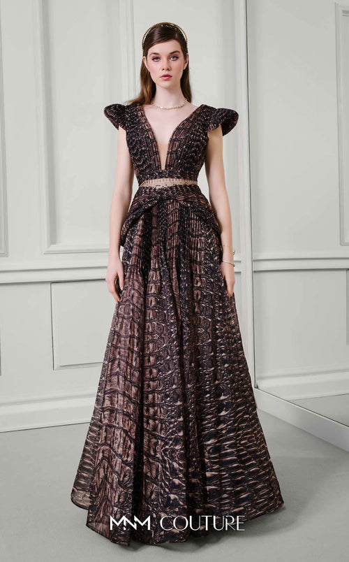 Fouad Sarkis F02922 Sleeveless V-Neck Open Back Gown