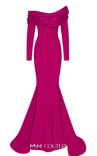 Fouad Sarkis Off-Shoulder Mermaid Gown in Fuchsia