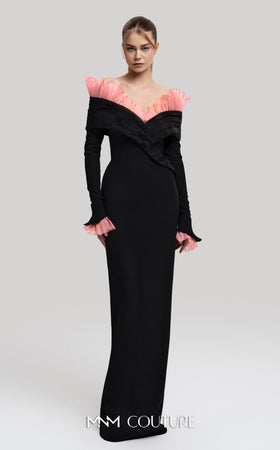 Fouad Sarkis F02941 Long Sleeve V-Neck Gown