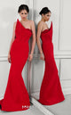 Fouad Sarkis F03100 Asymmetric Red Gown with Beaded Embroidery